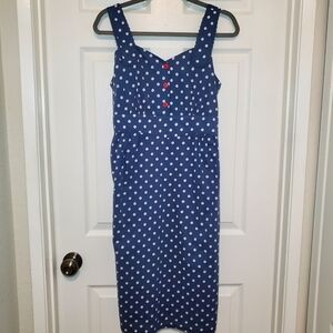 April Cornell 100% Cotton Blue White Polk Dot Print Sleeveless Tie Back Dress S
